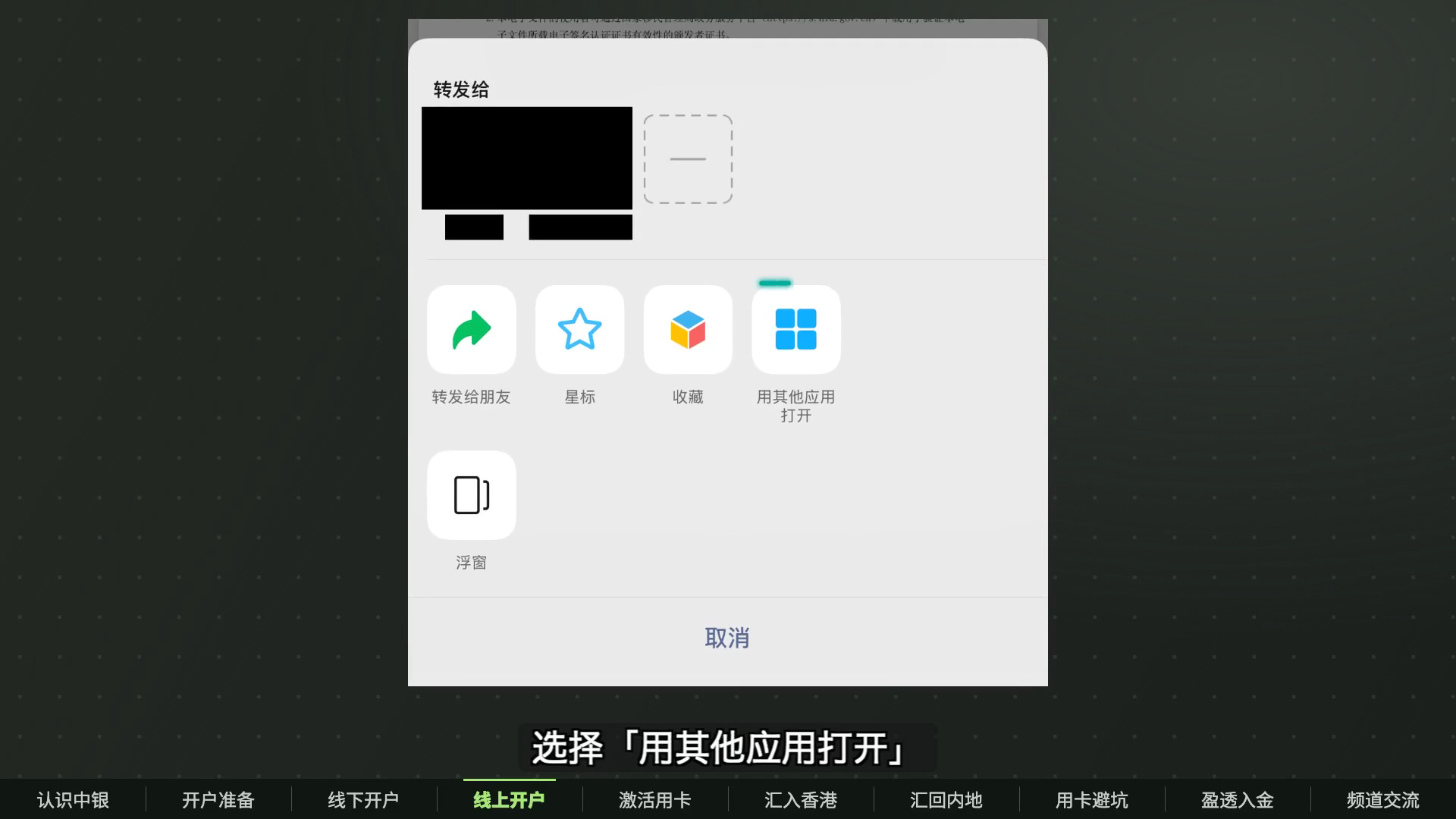 下载出入境记录 PDF 后选择用其他应用打开